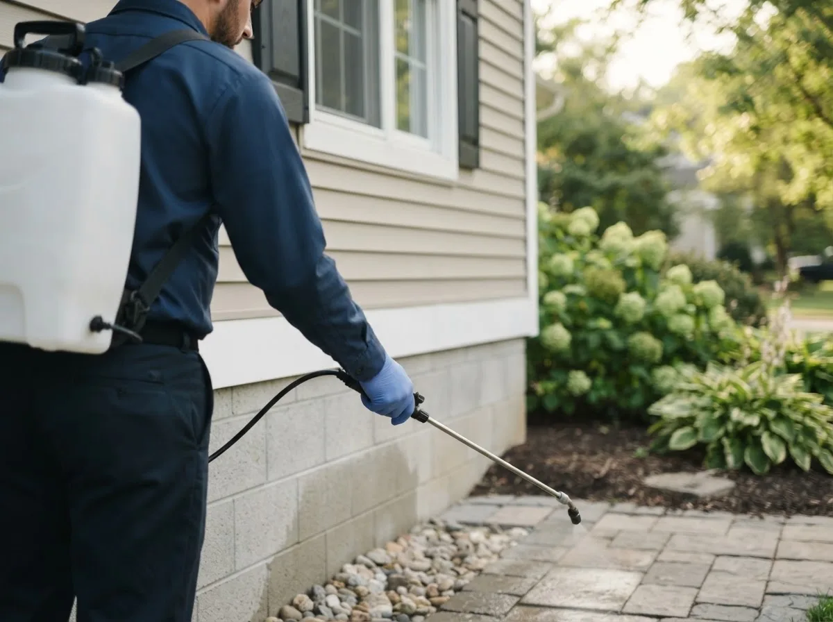 Pest control technician inspecting a home in Oak Park, MN